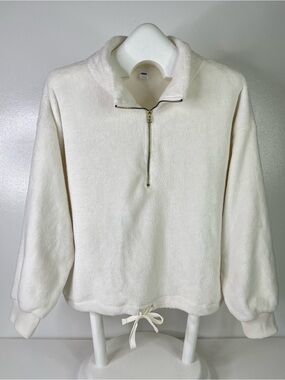 Old Navy Sea Salt Off-White Bunny Fur Fleece Quarter Zip Pullover Women's Large